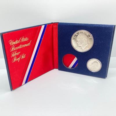 LOT 280j2: US Mint Silver Bicentennial 1776 - 1976 Eisenhower Dollar and Washington Quarter Coins, The Mini Sterling Silver Coin and...