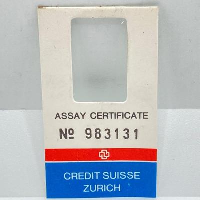 LOT 281j2: .999 Fine Gold 2.5g Credit Suisse Zurich Assay Certificate Pendant