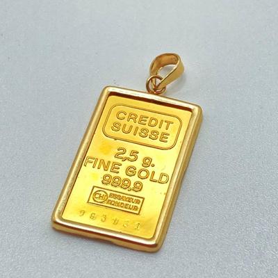 LOT 281j2: .999 Fine Gold 2.5g Credit Suisse Zurich Assay Certificate Pendant