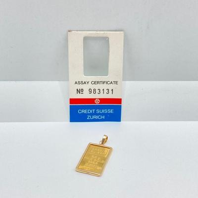 LOT 281j2: .999 Fine Gold 2.5g Credit Suisse Zurich Assay Certificate Pendant