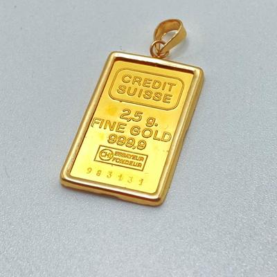 LOT 281j2: .999 Fine Gold 2.5g Credit Suisse Zurich Assay Certificate Pendant