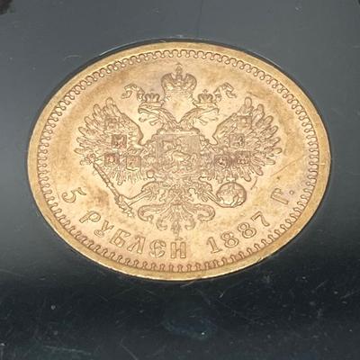 LOT 283j2: 1887 5 Roubles Russian Gold Coin