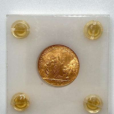 LOT 284j2: 1950 Vatican One Hundred Lire Gold Coin