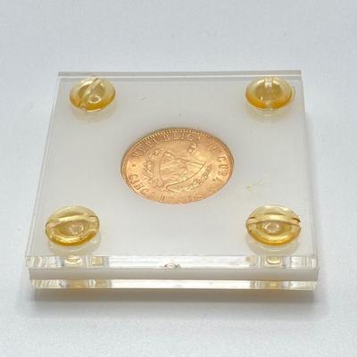 LOT 286j2: 1915 Cuban Cinco (5) Pesos gold coin