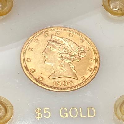 LOT 287j2: 1908 US Gold Liberty Head Coin $5