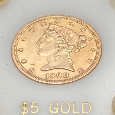 LOT 287j2: 1908 US Gold Liberty Head Coin $5