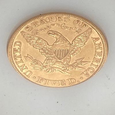 LOT 287j2: 1908 US Gold Liberty Head Coin $5