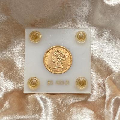 LOT 287j2: 1908 US Gold Liberty Head Coin $5
