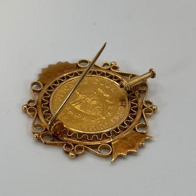 LOT 303: Antique 18 K Gold (Tested) 1916 Cuban 5 Peso Gold Coin Brooch with Trombone Clasp 15.3 g