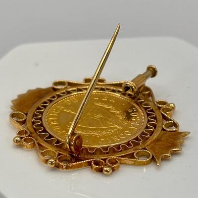 LOT 303: Antique 18 K Gold (Tested) 1916 Cuban 5 Peso Gold Coin Brooch with Trombone Clasp 15.3 g