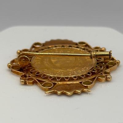 LOT 303: Antique 18 K Gold (Tested) 1916 Cuban 5 Peso Gold Coin Brooch with Trombone Clasp 15.3 g