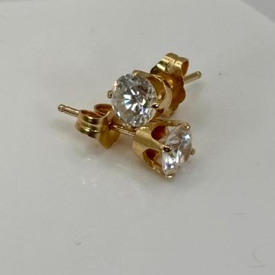 LOT 304: NOS 14K Gold Cubic Zirconia Pierced Post Earrings