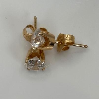 LOT 304: NOS 14K Gold Cubic Zirconia Pierced Post Earrings