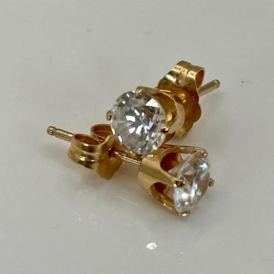 LOT 304: NOS 14K Gold Cubic Zirconia Pierced Post Earrings
