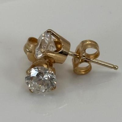LOT 304: NOS 14K Gold Cubic Zirconia Pierced Post Earrings