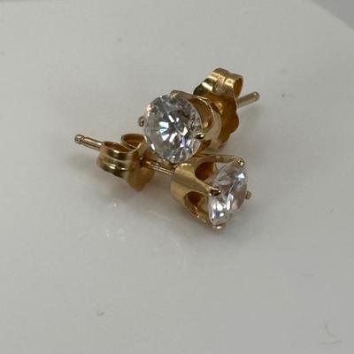 LOT 304: NOS 14K Gold Cubic Zirconia Pierced Post Earrings
