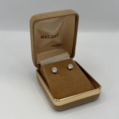 LOT 304: NOS 14K Gold Cubic Zirconia Pierced Post Earrings