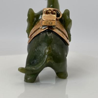 LOT 305:Vintage Large Carved Nephite Jade Elephant Good Luck Amulet/Pendant/Charm with 14K Gold Saddle 2" Wide adn 1.5" High...