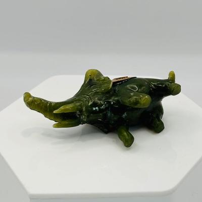 LOT 305:Vintage Large Carved Nephite Jade Elephant Good Luck Amulet/Pendant/Charm with 14K Gold Saddle 2" Wide adn 1.5" High...