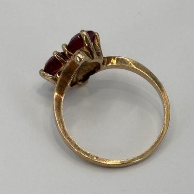 LOT 307: 10K Gold Double Gem /Lab Created Ruby Ring Size 5 - 2 gtw