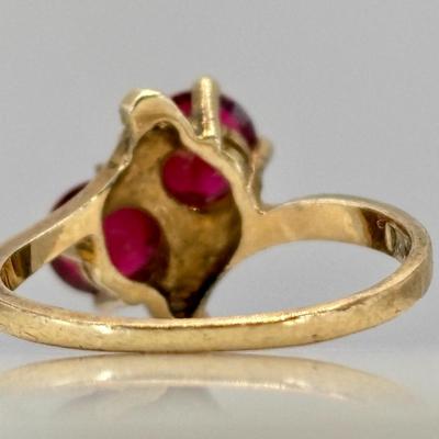 LOT 307: 10K Gold Double Gem /Lab Created Ruby Ring Size 5 - 2 gtw