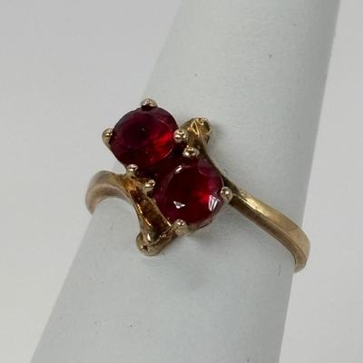 LOT 307: 10K Gold Double Gem /Lab Created Ruby Ring Size 5 - 2 gtw