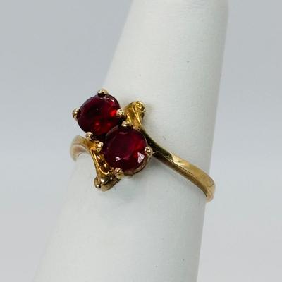 LOT 307: 10K Gold Double Gem /Lab Created Ruby Ring Size 5 - 2 gtw