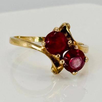 LOT 307: 10K Gold Double Gem /Lab Created Ruby Ring Size 5 - 2 gtw