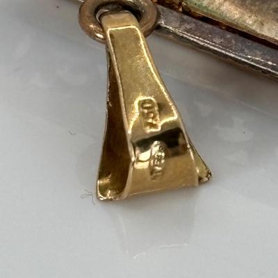 LOT 308: Antique Miniature Hand Painted Portrait Pendant Necklace in 800 Silver and 750 18K Gold on Bail, 14k Ortalia 20" Long...