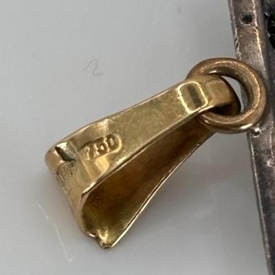 LOT 308: Antique Miniature Hand Painted Portrait Pendant Necklace in 800 Silver and 750 18K Gold on Bail, 14k Ortalia 20" Long...