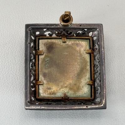 LOT 308: Antique Miniature Hand Painted Portrait Pendant Necklace in 800 Silver and 750 18K Gold on Bail, 14k Ortalia 20" Long...