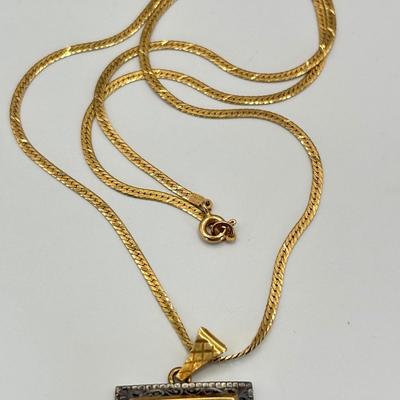 LOT 308: Antique Miniature Hand Painted Portrait Pendant Necklace in 800 Silver and 750 18K Gold on Bail, 14k Ortalia 20" Long...