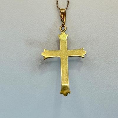LOT 312: Vintage 14k Gold 22" Long Chain with Diamond Chip Cross Pendant 2.2 gtw