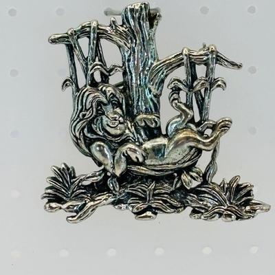 LOT 314: Disney's Lion KIng "Simba" Vintage Brooch & Pin 925 Sterling Silver 16.9g