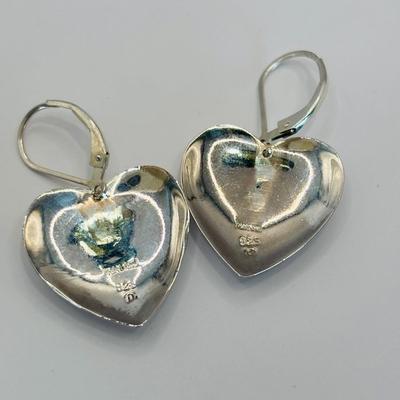 LOT 315: Sterling Silver 925 Pierced Heart Shaped Earrings with Gemstones and Sterling Silver 925 Greek Key Design Braclet with Saftey...