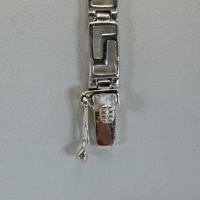 LOT 315: Sterling Silver 925 Pierced Heart Shaped Earrings with Gemstones and Sterling Silver 925 Greek Key Design Braclet with Saftey...