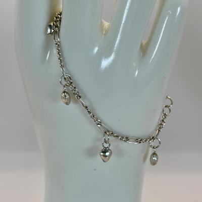 LOT 316: Sterling Silver 925 Heart Charm Bracelet 7" Long, James Avery Sterling Silver Pearl Flower Pierced Earrings and Sterling...