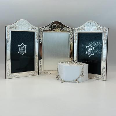 LOT 316: Sterling Silver 925 Heart Charm Bracelet 7" Long, James Avery Sterling Silver Pearl Flower Pierced Earrings and Sterling...