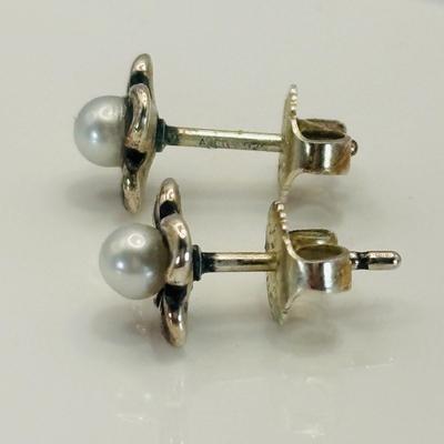 LOT 316: Sterling Silver 925 Heart Charm Bracelet 7" Long, James Avery Sterling Silver Pearl Flower Pierced Earrings and Sterling...