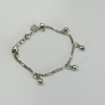 LOT 316: Sterling Silver 925 Heart Charm Bracelet 7" Long, James Avery Sterling Silver Pearl Flower Pierced Earrings and Sterling...