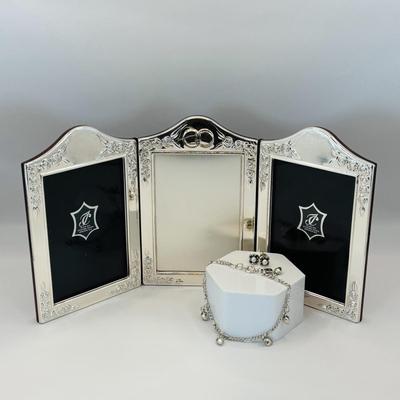 LOT 316: Sterling Silver 925 Heart Charm Bracelet 7" Long, James Avery Sterling Silver Pearl Flower Pierced Earrings and Sterling...