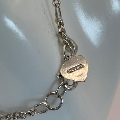 LOT 316: Sterling Silver 925 Heart Charm Bracelet 7" Long, James Avery Sterling Silver Pearl Flower Pierced Earrings and Sterling...