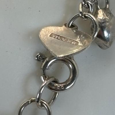 LOT 316: Sterling Silver 925 Heart Charm Bracelet 7" Long, James Avery Sterling Silver Pearl Flower Pierced Earrings and Sterling...