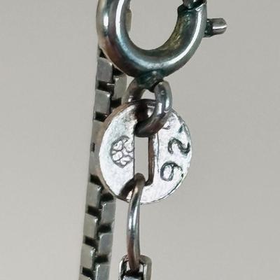 LOT:317: Sterling Silver 925 Necklace - 19.5" Long Box Chain with 925 Black Onyx Pendant