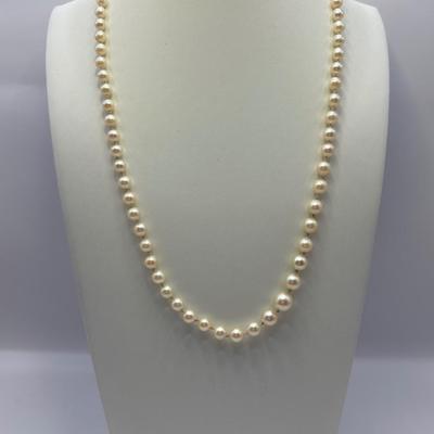 LOT 320: Vintage 20" Long Strand of Graduated Cultured Pearls with Silver Clasp