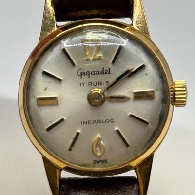 LOT 322: Vintage Gigandet 17 Rubis Incabloc 18k Gold Watch