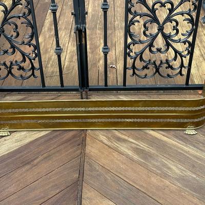 Antique Brass Fireplace Fender and Matching Log Holder/Carrier