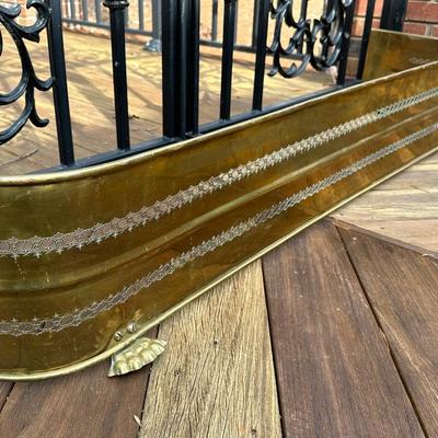 Antique Brass Fireplace Fender and Matching Log Holder/Carrier
