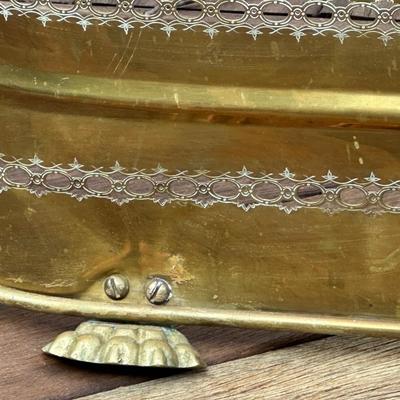 Antique Brass Fireplace Fender and Matching Log Holder/Carrier