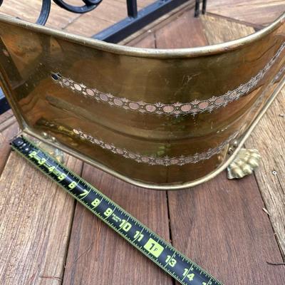 Antique Brass Fireplace Fender and Matching Log Holder/Carrier